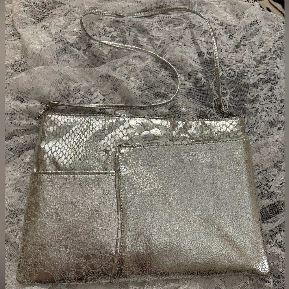 Vtg Metallic Silver Patchwork Purse Shoulder Bag … - image 4